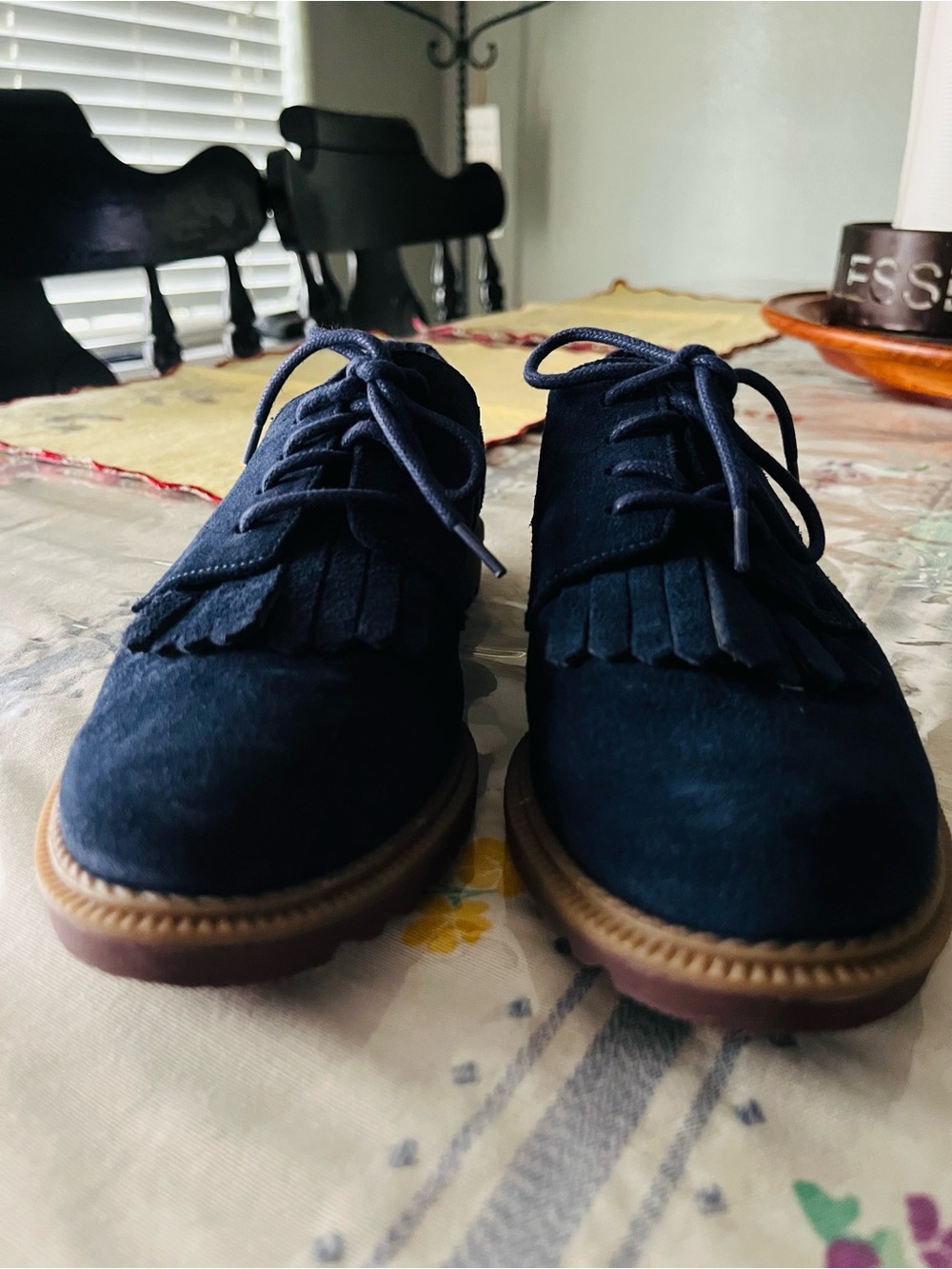 Clark’s Navy Suede Lace-Up Fringe Shoes